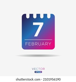 Creative calendar page with single day (7 February), Vector illustration.