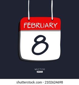 Creative calendar page with single day (8 February), Vector 