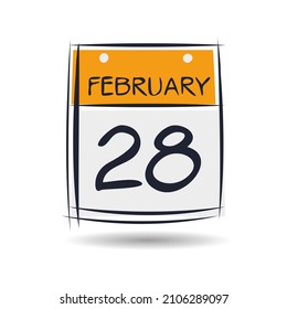 Creative calendar page with single day (28 February), Vector illustration.