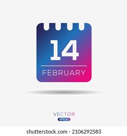 Creative calendar page with single day (14 February), Vector illustration.