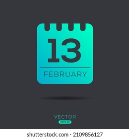 Página de calendario creativo con un solo día (13 de febrero), Ilustración vectorial.
