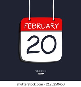 Creative calendar page with single day (20 February), Vector 