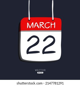 Página de calendario creativo con un solo día (22 de marzo), Ilustración vectorial.