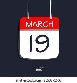 Creative calendar page with single day (19 March), Vector illustration.