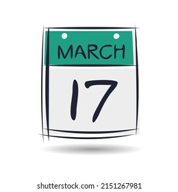 Página de calendario creativo con un solo día (17 de marzo), Ilustración vectorial.