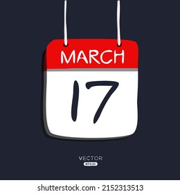 Creative calendar page with single day (17 March), Vector illustration.