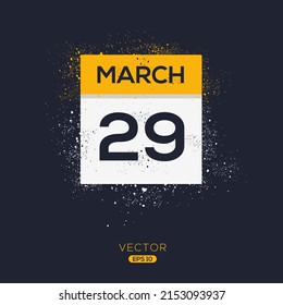 Creative calendar page with single day (29 March), Vector illustration.