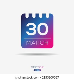 Página de calendario creativo con un solo día (30 de marzo), Ilustración vectorial.