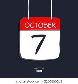 Creative calendar page with single day (7 October), Vector 