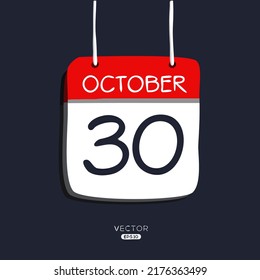 Creative calendar page with single day (30 October), Vector 