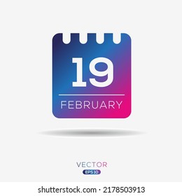 Página de calendario creativo con un solo día (19 de febrero), Ilustración vectorial.
