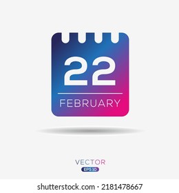 Página de calendario creativo con un solo día (22 de febrero), Vector 