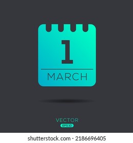 Página de calendario creativo con un solo día (1 de marzo), Ilustración vectorial.