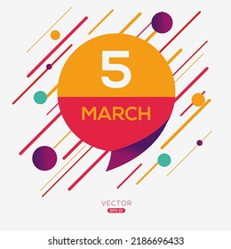 Creative calendar page with single day (5 March), Vector 