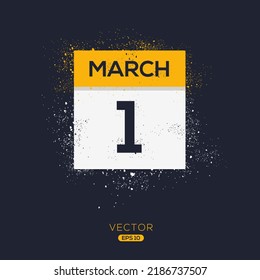 Página de calendario creativo con un solo día (1 de marzo), Ilustración vectorial.