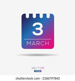 Página de calendario creativo con un solo día (3 de marzo), Vector 