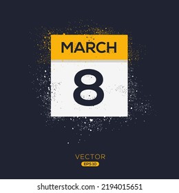 Página de calendario creativo con un solo día (8 de marzo), Ilustración vectorial.