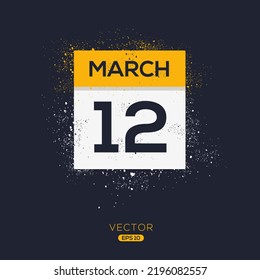 Página de calendario creativo con un solo día (12 de marzo), Ilustración vectorial.