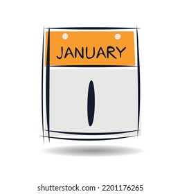Kreative Kalenderseite mit einem einzigen Tag (1. Januar), Vektorgrafik 
