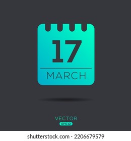 Creative calendar page with single day (17 March), Vector.