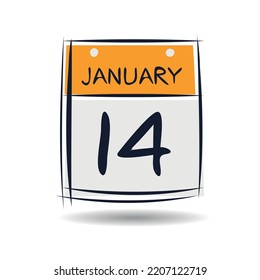 Creative calendar page with single day (14 January), Vector.
