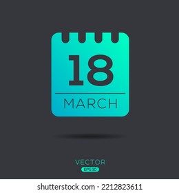 Página de calendario creativo con un solo día (18 de marzo), Vector.