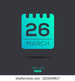 Página de calendario creativo con un solo día (26 de marzo), Ilustración vectorial.