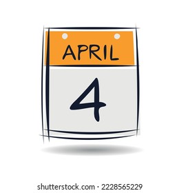 Creative calendar page with single day (4 April), Vector illustration.