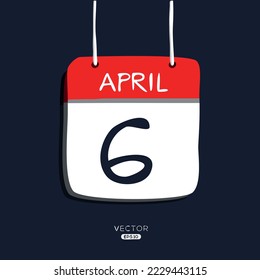 Creative calendar page with single day (6 April), Vector illustration.