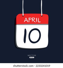 Creative calendar page with single day (10 April), Vector illustration.