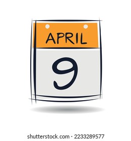 Creative calendar page with single day (9 April), Vector illustration.