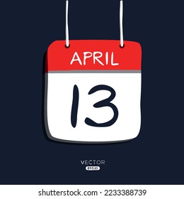 Creative calendar page with single day (13 April), Vector illustration.