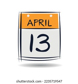 Creative calendar page with single day (13 April), Vector illustration.