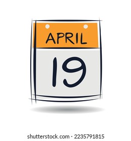Creative calendar page with single day (19 April), Vector illustration.
