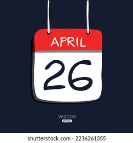 Creative calendar page with single day (26 April), Vector illustration.