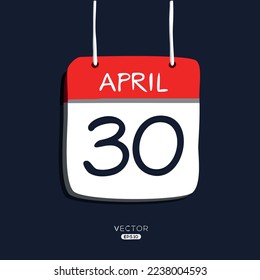 Creative calendar page with single day (30 April), Vector illustration.