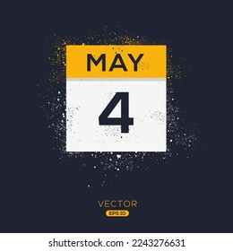 Creative calendar page with single day (4 May), Vector illustration.