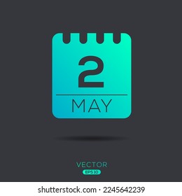 Creative calendar page with single day (2 May), Vector illustration.
