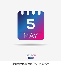 Kreative Kalenderseite mit einem einzigen Tag (5. Mai), Vektorgrafik.