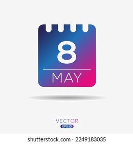 Creative calendar page with single day (8 May), Vector illustration.