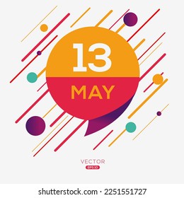 Kreative Kalenderseite mit einem einzigen Tag (13. Mai), Vektorgrafik.