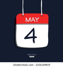 Creative calendar page with single day (4 May), Vector illustration.