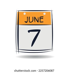 Creative calendar page with single day (7 June), Vector illustration.