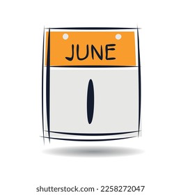 Creative calendar page with single day (1 June), Vector illustration.