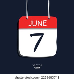 Kreative Kalenderseite mit einem einzigen Tag (7. Juni), Vektorgrafik.
