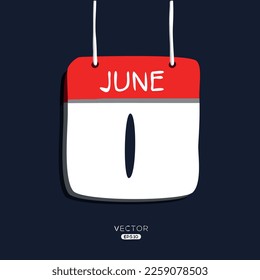 Creative calendar page with single day (1 June), Vector illustration.