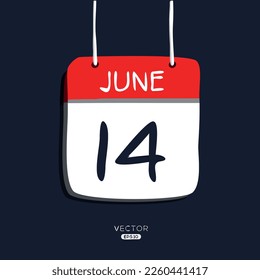 Creative calendar page with single day (14 June), Vector illustration.