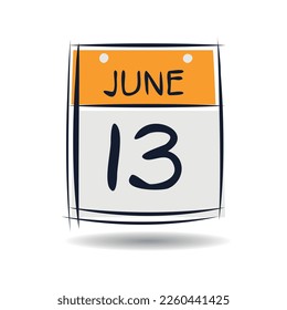 Creative calendar page with single day (13 June), Vector illustration.