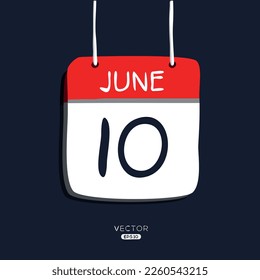 Creative calendar page with single day (10 June), Vector illustration.