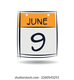 Creative calendar page with single day (9 June), Vector illustration.